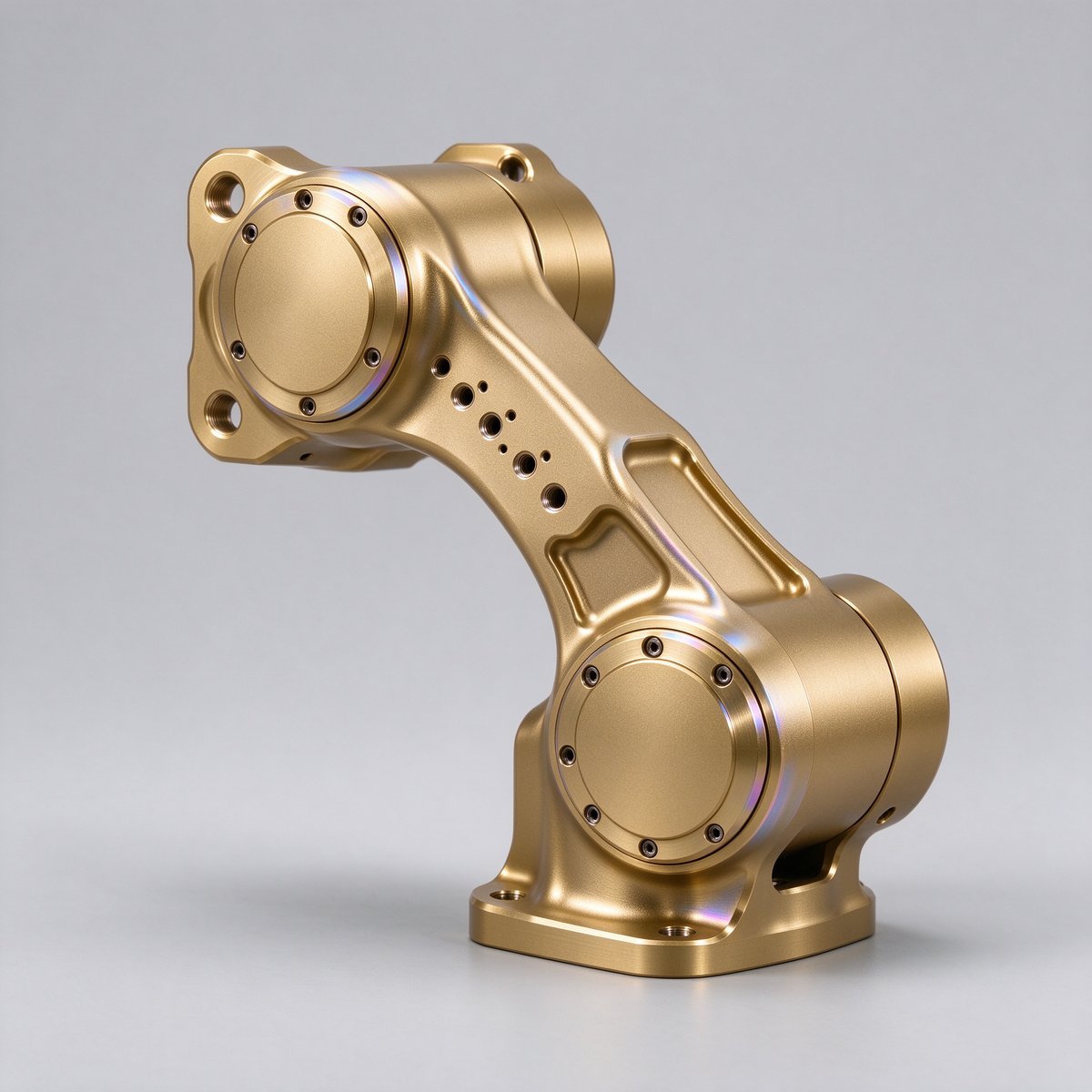 5-Axis CNC Machined Gold Anodized Titanium Robotic Arm Bracket
